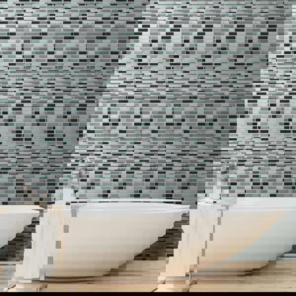 WALPLUS Metallic Turquoise Mosaic Glossy 3D Sticker Tile 30.5 x 15.4cm (12 x 6 in) - 12pcs in a pack