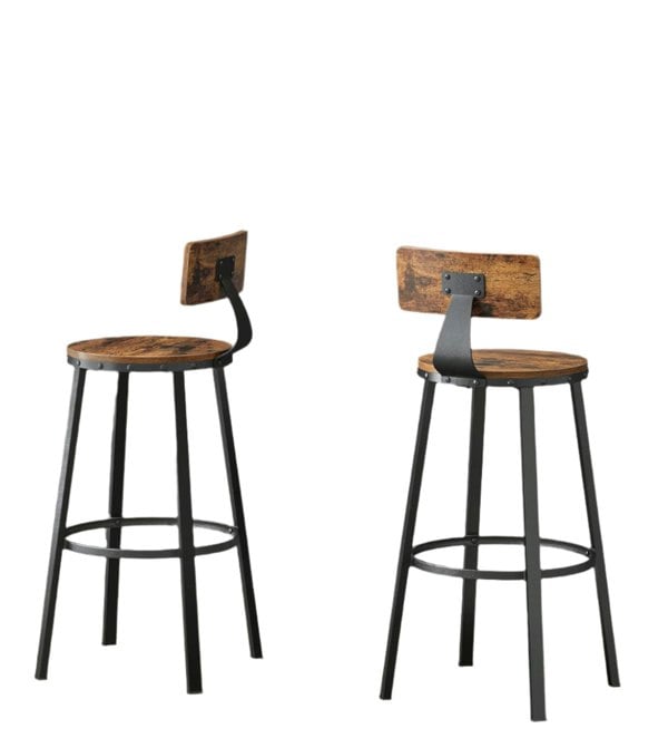 Modcraft Set of 2 Industrial Bar Stools with Backrest | 73cm Tall Kitchen Breakfast Chairs