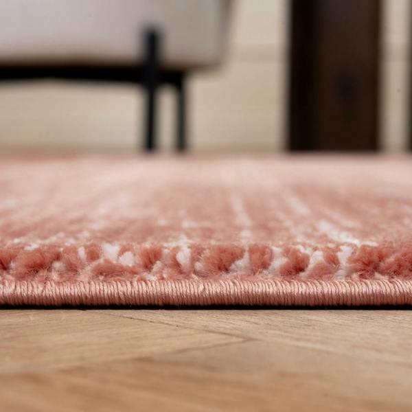 Carmel terra striped design rug, non-shedding, soft pile, cotton backing, machine-made rug.