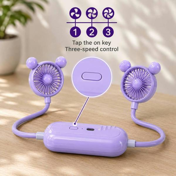 Dyzi Portable Neck Fan USB Rechargeable 3 Speed Purple