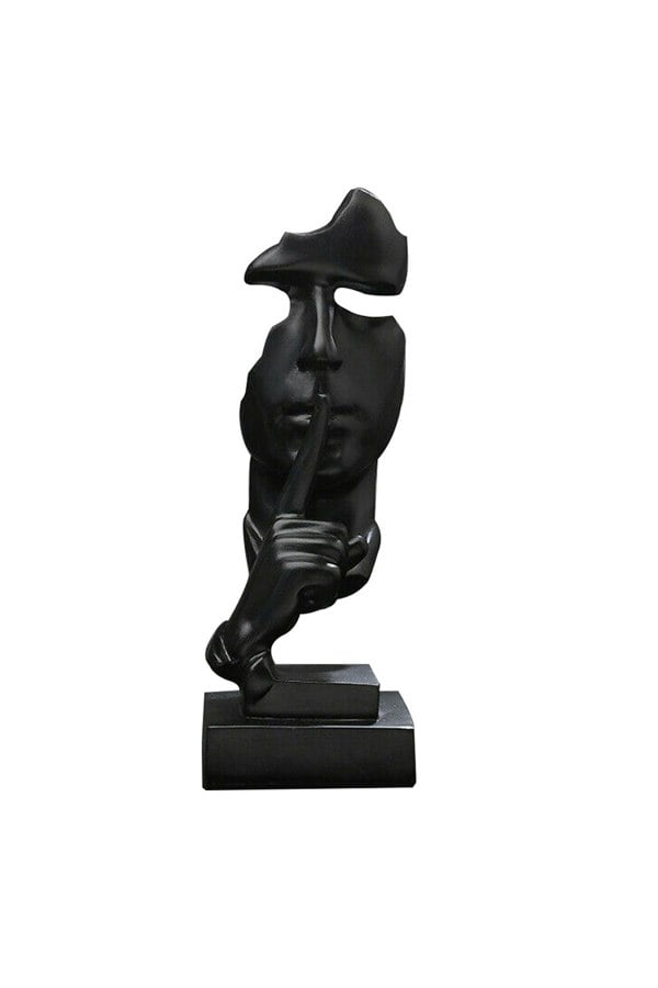 Living and Home Thinker Statue Silence is Gold Abstract Art Figurine Black