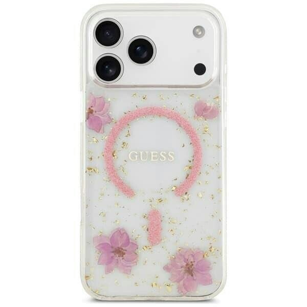 Guess Resin Flowers Glitter Hardcase with MagSafe for iPhone 17/18 Pro Max 6.9" Pink - GUHMP18XRBFGFGMP