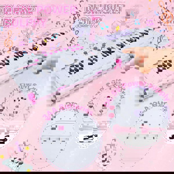 deAO Toys Pink Kids Musical Keyboard Toy with Microphone 40-Key Foldable Piano with Music Lights