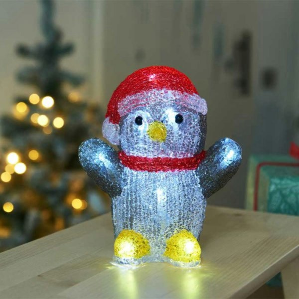 Samuel Alexander 16cm Battery Operated Light up Christmas Ice Penguin with 12 Cool White LEDs