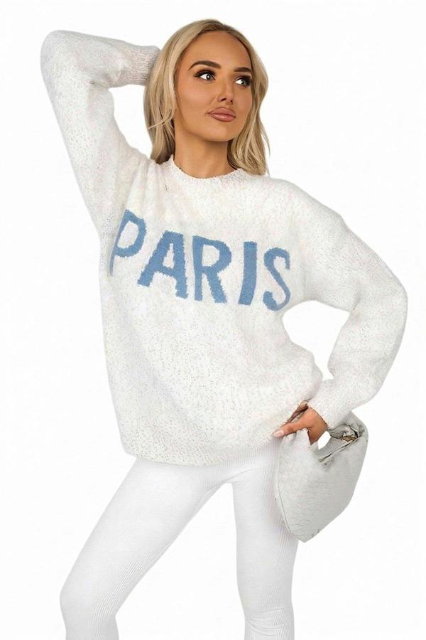 Jalina Long Sleeve Oversized Knitted Jumper With Paris Slogan - Orange_wb