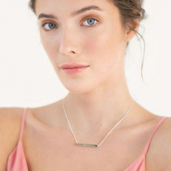 Christopher James of London 3D Horizontal Engraved Name Bar Pendant With Chain