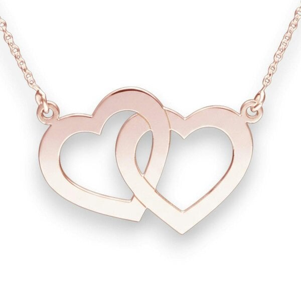 Christopher James of London 9ct Rose Gold Plated Engraved Horizontal Double Heart Pendant With Chain