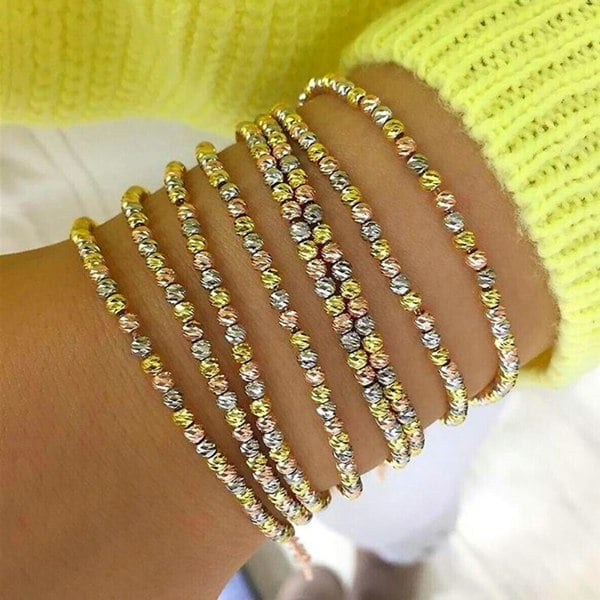 Spero London Handmade Beaded Three Color Sterling Silver Bracelet