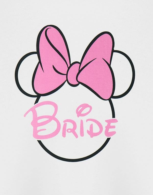 Disney Minnie Mouse Womens White Bride Hen Party Short Sleeved T-Shirt