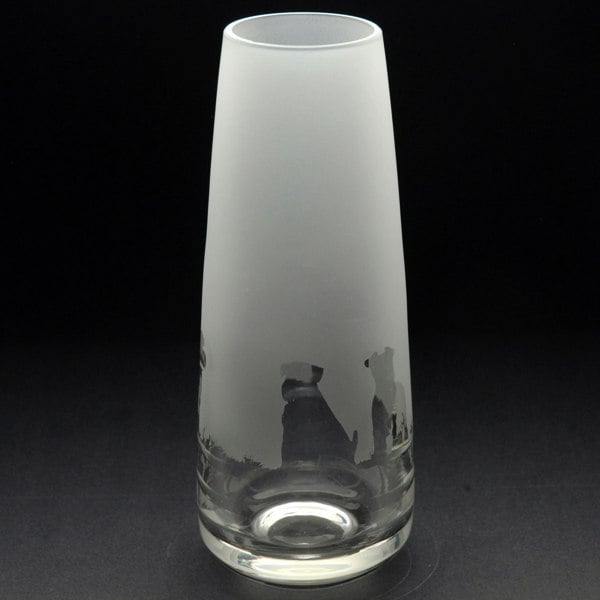 Glyptic Glass Art Schnauzer Dog Glass Bud Vase - Hand Etched/Engraved Gift