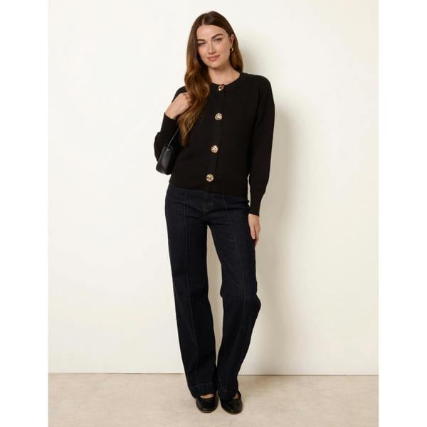 Blue Vanilla Gold Flower Button Cardigan