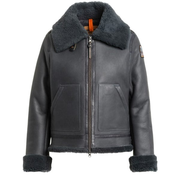 Parajumpers GIALEAN SPECIAL PWJKSE32 736 PHANTOM Dark Grey Leather Jacket Womens S