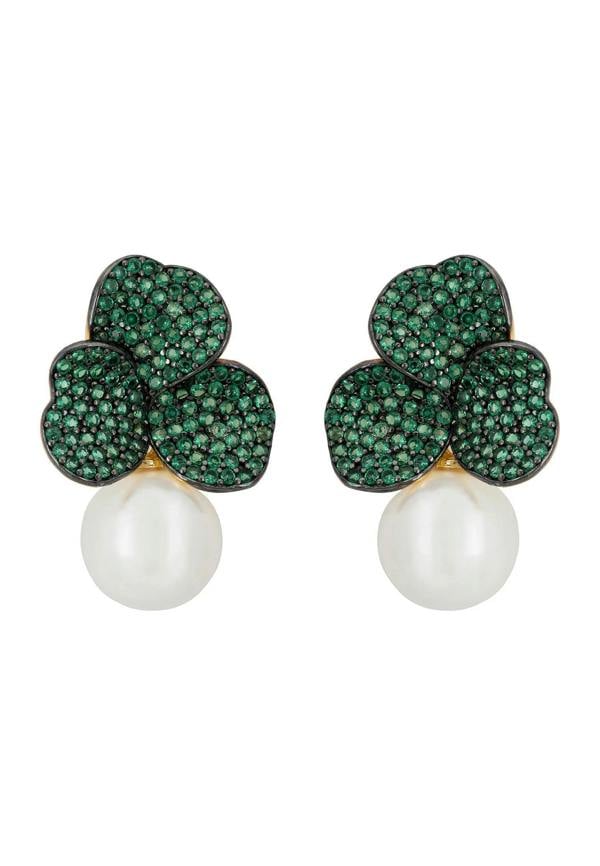 Pearl and emerald petal earrings.