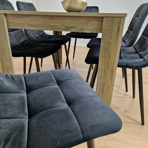 Kosy Koala Dining Table and 6 Chairs Rustic Effect Wood Table 6 Black Velvet Chairs Dining Room