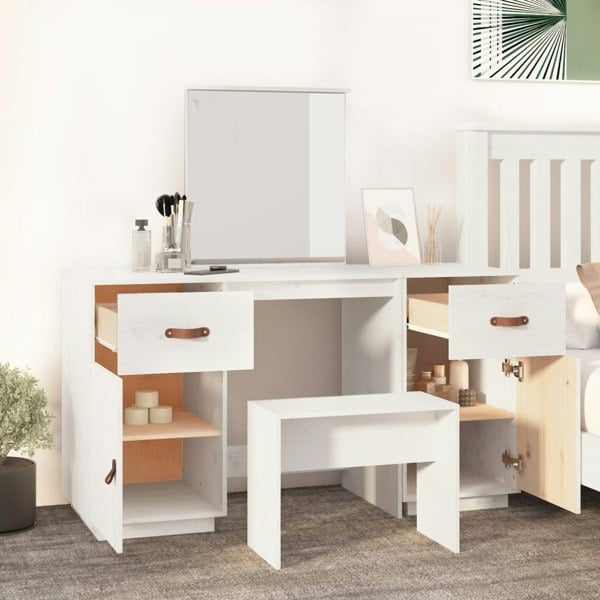 Berkfield Dressing Table Set with a Mirror White Solid Wood Pine
