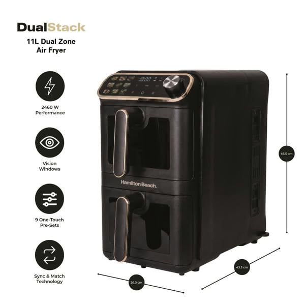 Hamilton Beach DualStack 11L Smart Air Fryer - Black & Brushed Brass