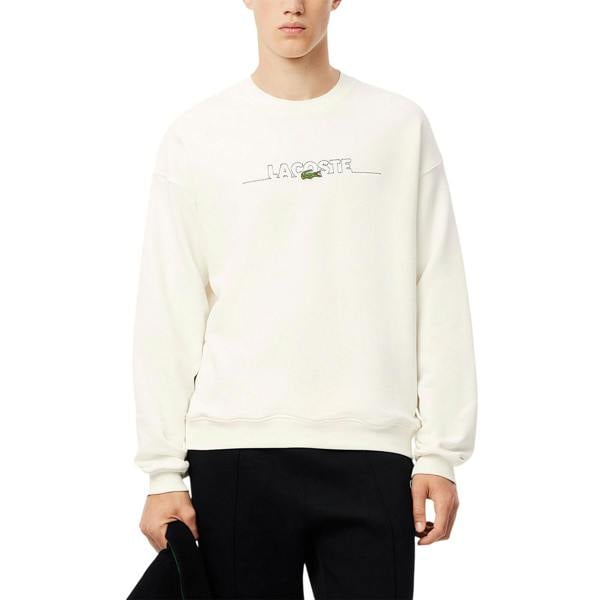 Lacoste Mens Embroidered Logo Drop Shoulder Sweatshirt - White - 