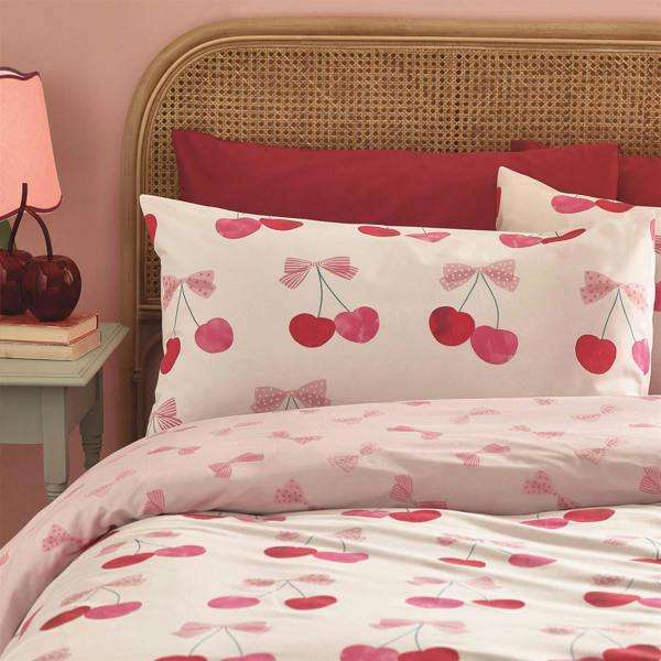 Cherries and Bows Pink Duvet Cover Set
