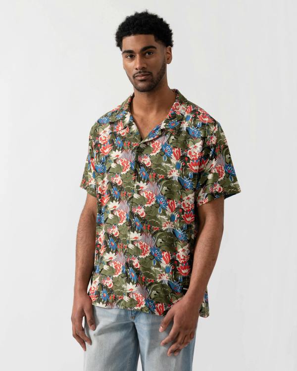 BOSS Orange Mens Short Sleeve Floral Print Beach Shirt - Open Green 351
