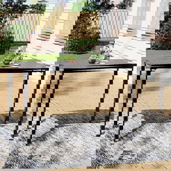 150cm Wood Effect Garden Dining Table with Parasol Hole in Grey Garden Dining Tables Living and Home