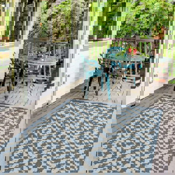 Outdoor Rug Diamond Design Blue and White | The Rugs