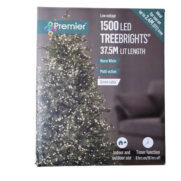 Samuel Alexander 1500 LED 37.5m Premier TreeBrights Indoor Outdoor Christmas Multi Function Mains Operated String Lights with Timer in Warm White
