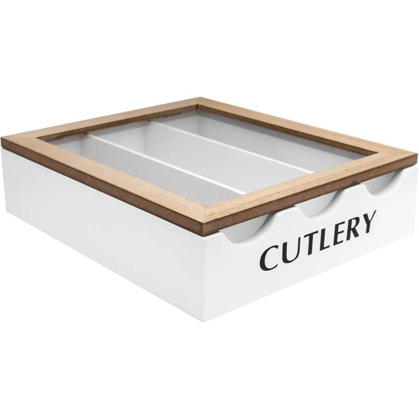 Maison des Cadeaux 3-Compartment Window-Lid Cutlery & Utensil Organiser
