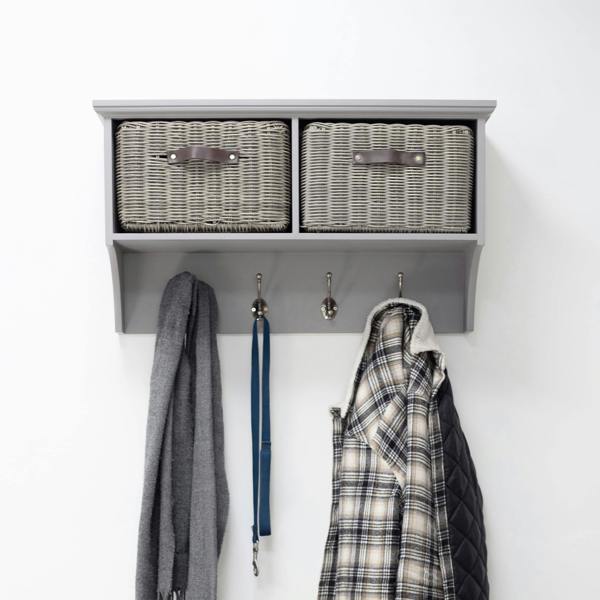 Statement Furniture Tetbury Hallway Shelf with Coat Hooks and Two Storage Baskets