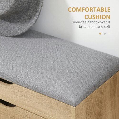 Wyld Haus Zielma Wooden Natural Shoe Bench With Flip Up Storage And Grey Cushioned Seat