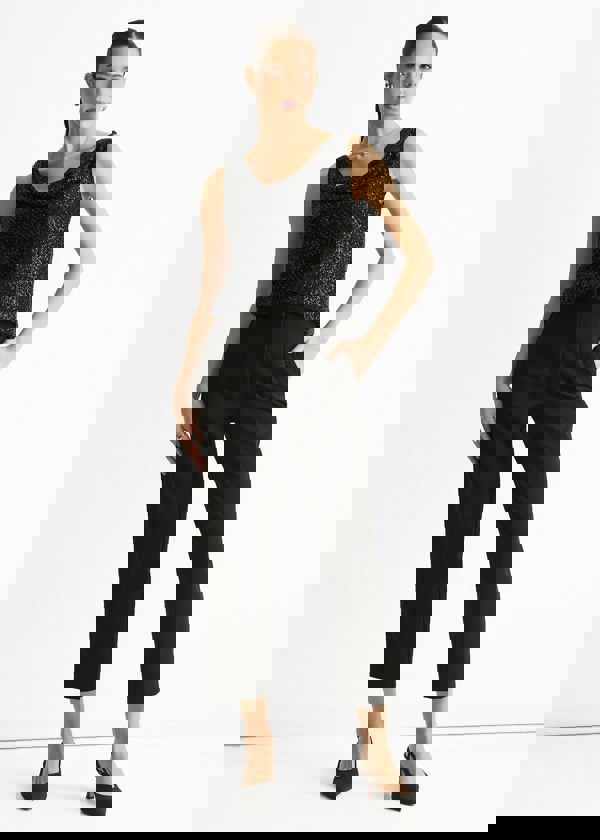 Gini London Black Sequin Cowl Neck Cami Top