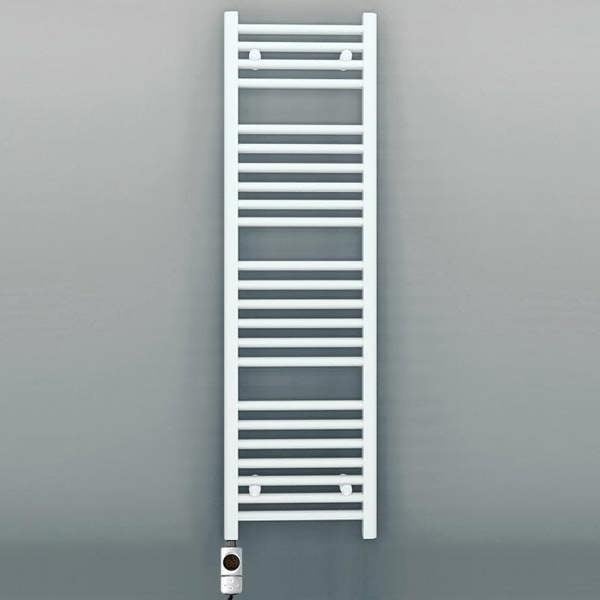 MYHOMEWARE 400 x 1200 mm White Electric Bathroom Towel Rail Radiator Heater With AF Thermostatic Electric Element Pre-Filled
