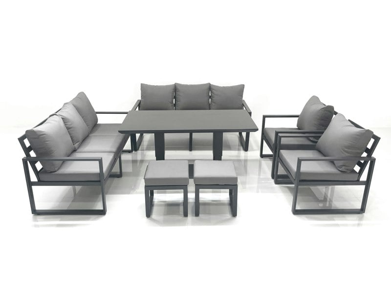 Fimous Garden Sofa Set Aluminium Furniture Rising Dining Tabe Set with 2 Chair 2 Small Footstools Dark Grey