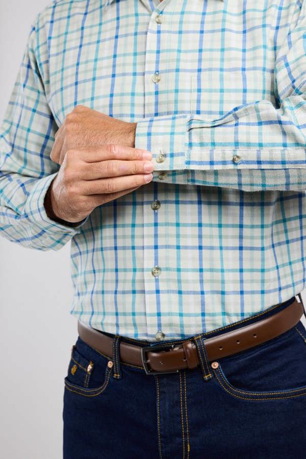 Mist Blue Warm Handle Plaid Formal Shirt