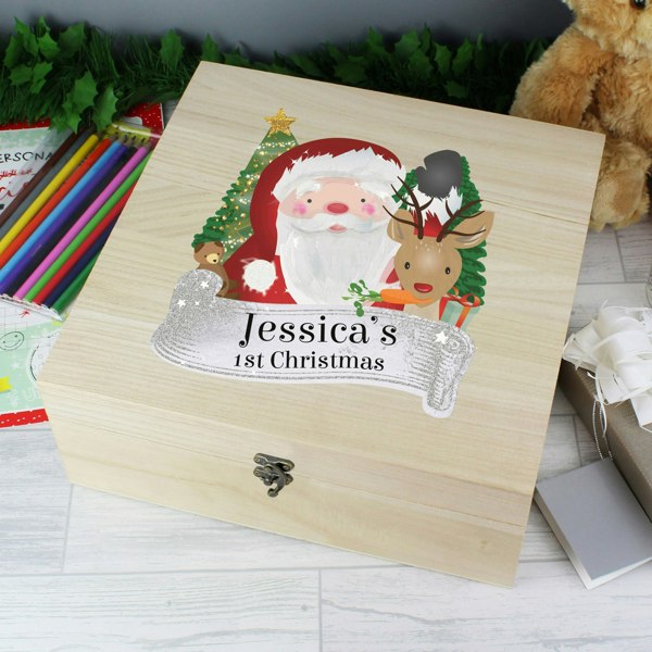 Personalised Memento Company Personalised Colourful Santa Large Wooden Christmas Eve Box