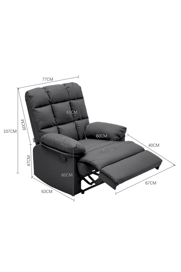 Living and Home Black Checkered Faux Leather Upholstered Recliner Armchair
