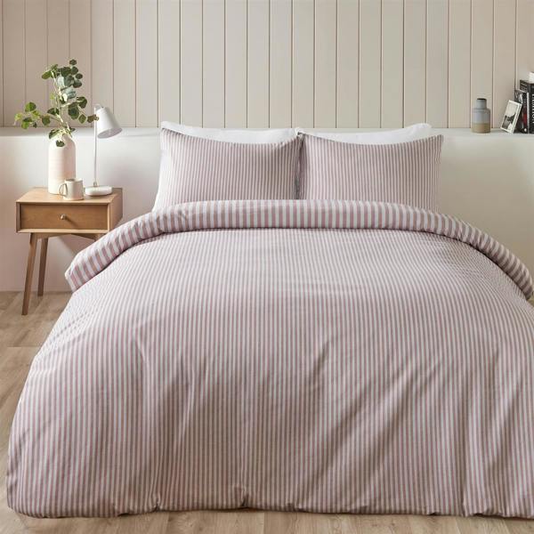 Brushed Stripe Blush Pink Duvet Cover Set