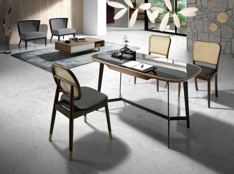 Angel Cerdá Writing desk walnut and black steel with black glass top 3137