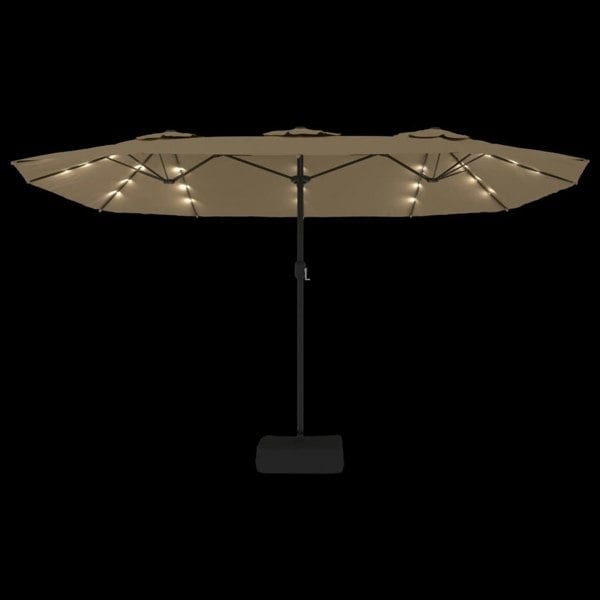 Berkfield Double-Head Parasol with LEDs Taupe 449x245 cm