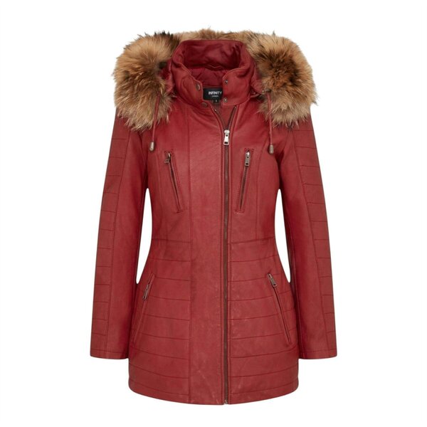 Infinity Leather Womens Quilted Leather Parka Jacket-Curitiba - Red