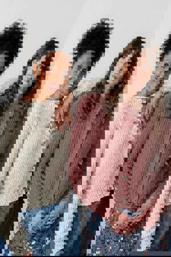 Lily & Me June Ribbed Knit Cardigan Ecru