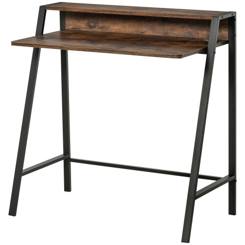 Wyld Haus Hala 84cm Rustic Brown Compact Writing Desk With Integrated Storage Shelves