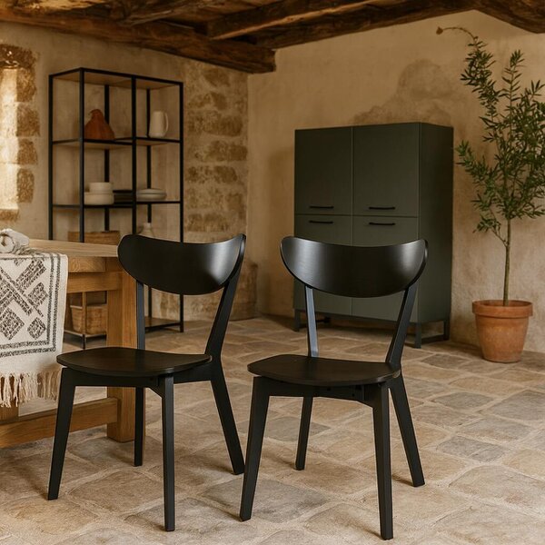 Wyld Haus Set of  2 Saffron Black Wooden Dining Chairs