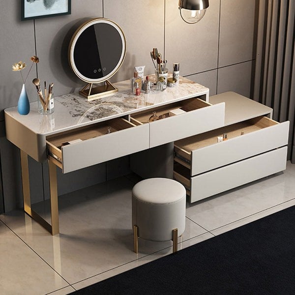 Davidson Dressing Table With LED Mirror, Extendable, Corner Dressing Table-Weilai Concept-Weilai Concept