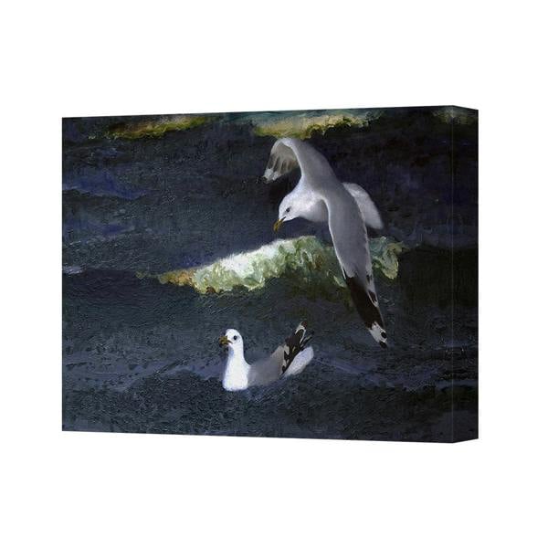 Benjamin Tate Design Seagulls Canvas Wall Art Over Dark Ocean Waves Painting