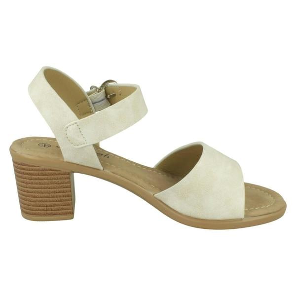 Savannah Ladies Savannah Mid Stack Heel Mule Sandal with Buckle Ankle Strap F12079