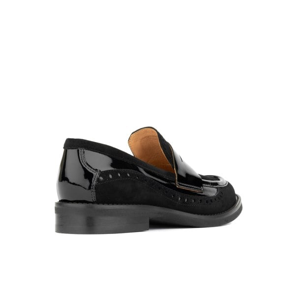 Embassy London Angelina - Black - Women's leather almond toe penny loafer with broguing