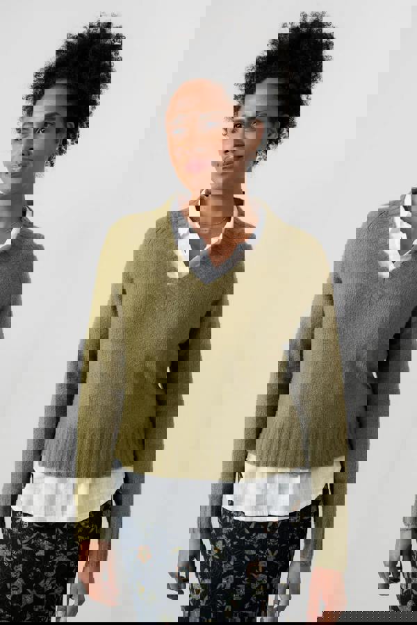 Lily & Me Woodchester V-Neck Boxy Knit Jumper Moss