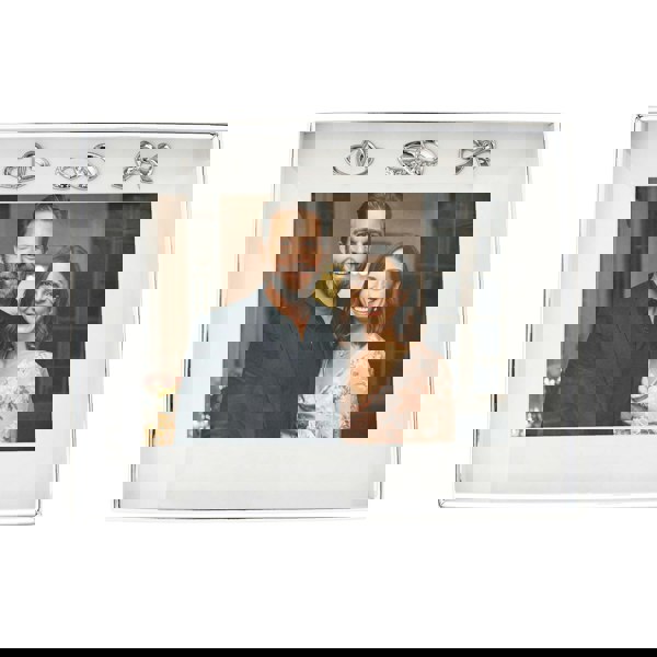 Modern Wedding Picture Frame in Silver Plating with Rings and Hearts Image 3