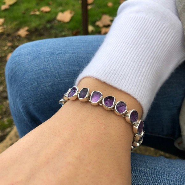 Sterling Silver and Rough Amethyst Bracelet - Reeves & Reeves