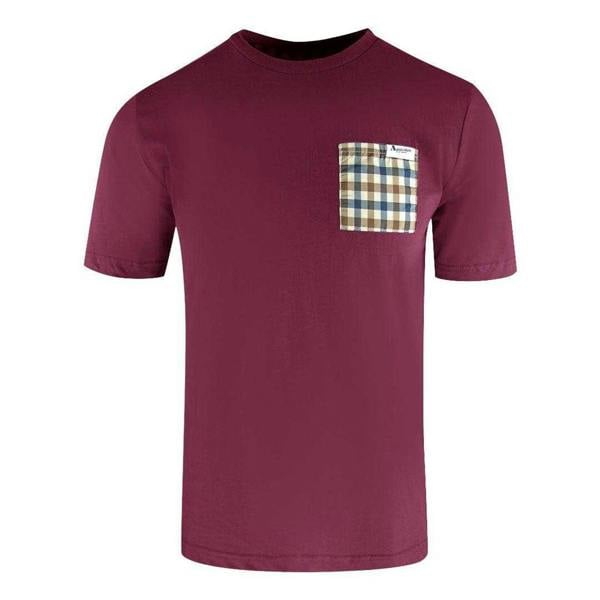 Aquascutum Mens Checked Chest Pocket Active T-Shirt - Burgundy - 